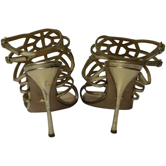 Sergio Rossi Puzzle Caged Sandals in Gold Leather